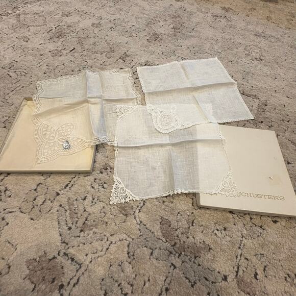 Schusters DESCO Vintage Handkercheifs Hankeys Lace Linen Women's Square Box of 3 - Picture 6 of 6
